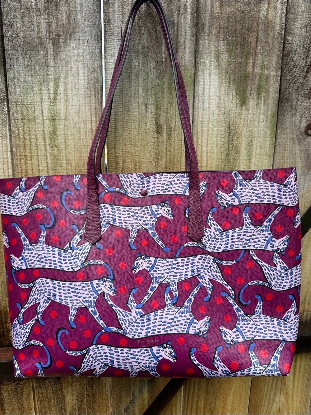 Kate Spade ♠️ Molly Panther Dot Large Tote in Radicchio